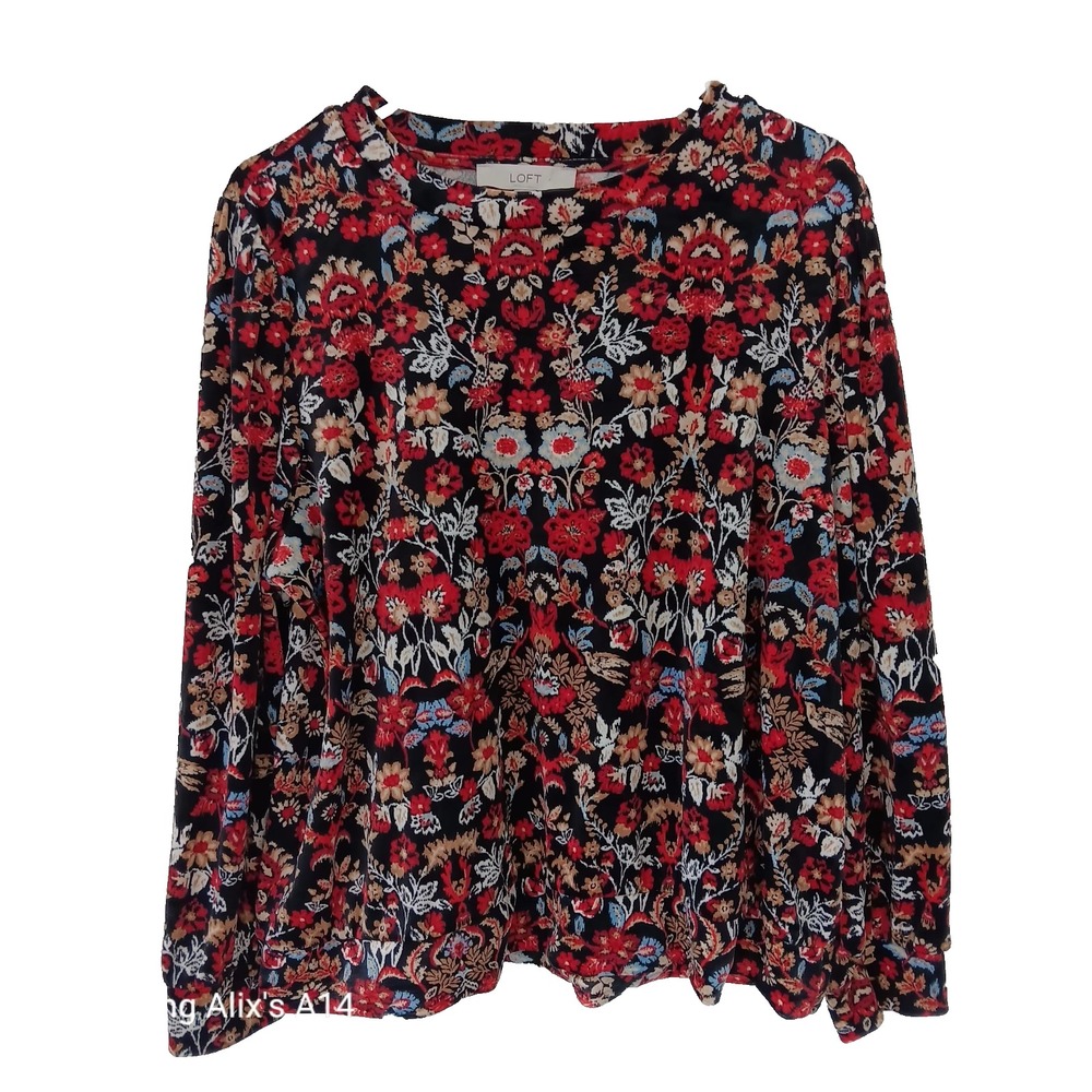 LOFT Sweater XL Mock Neck Floral Velvet Multicolor Long Sleeve Top